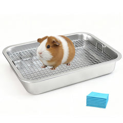 Huqizoo bac-litiere en acier inox avec grille levee, pratique et durable pour cobayes.