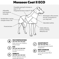 Hurtta Monsoon Coat Eco Reflets 3M pour meilleure visibilité dos.