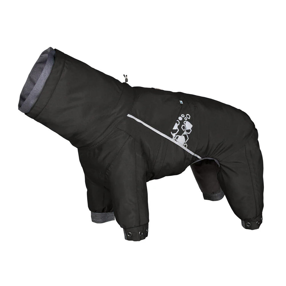 Hurtta Mudventure Overall ECO Raven vue arrière, chaleur et protection lors de conditions humides.