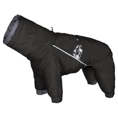 Hurtta Mudventure Overall ECO Raven détail fermeture demi-zip pour enfiler facilement.