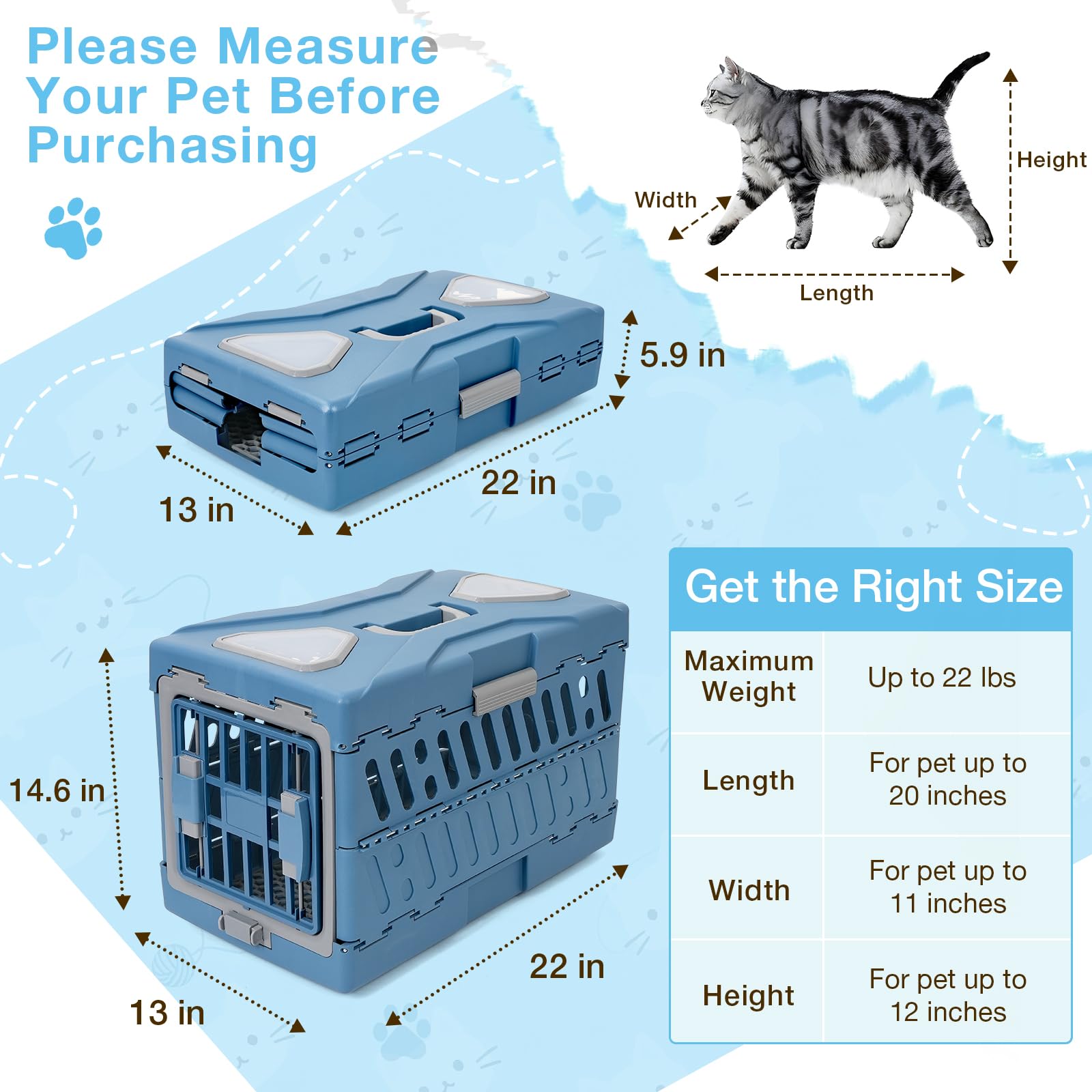 HWAEYEM valise-chat hublot transparent vue supérieure pour surveillance facile