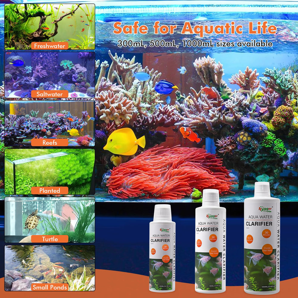hygger clarifiant-eau-aquarium: produit sûr et certifié pour poissons et plantes.