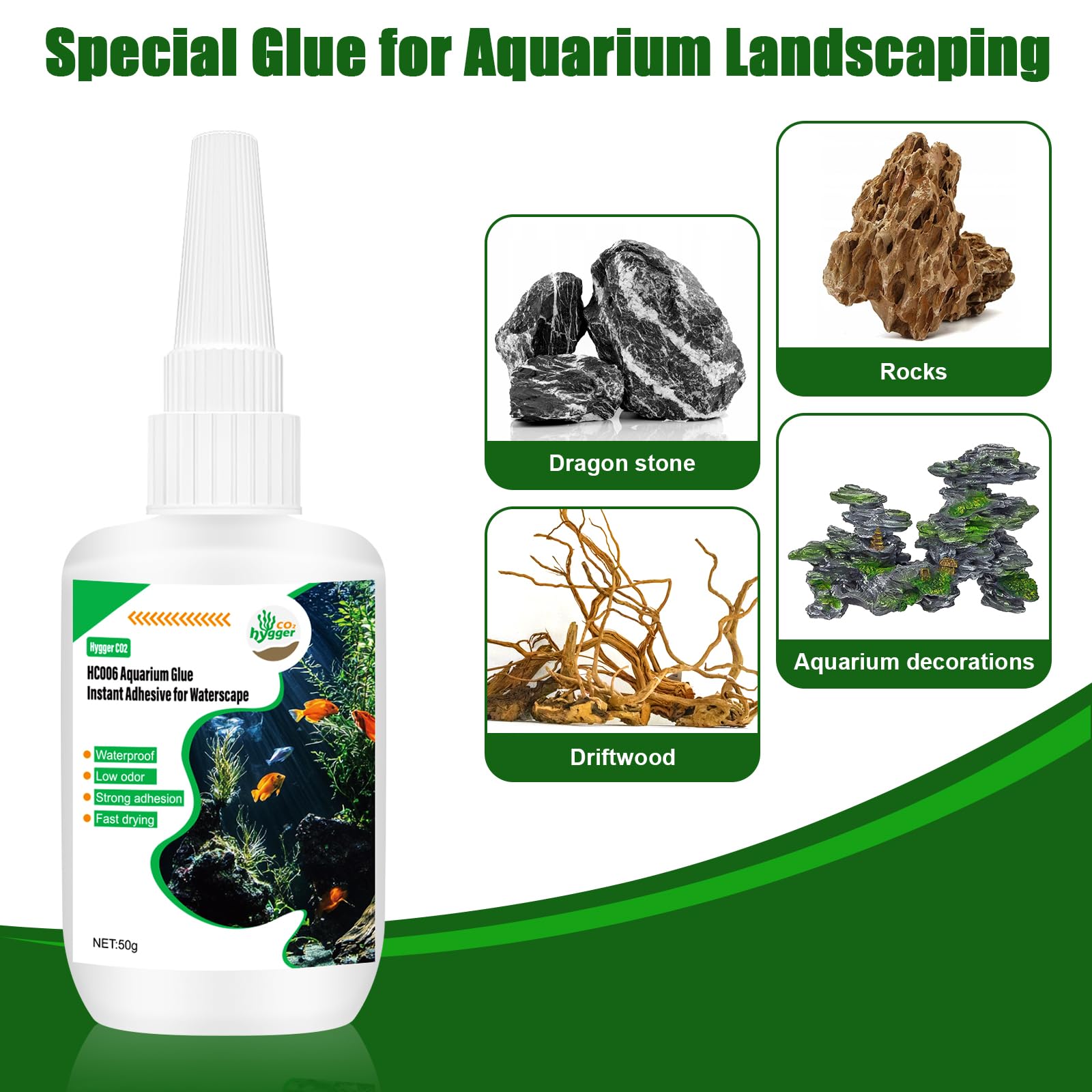 Hygger CO2 Colle liquide—séchage rapide pour montages d’aquarium sans attendre