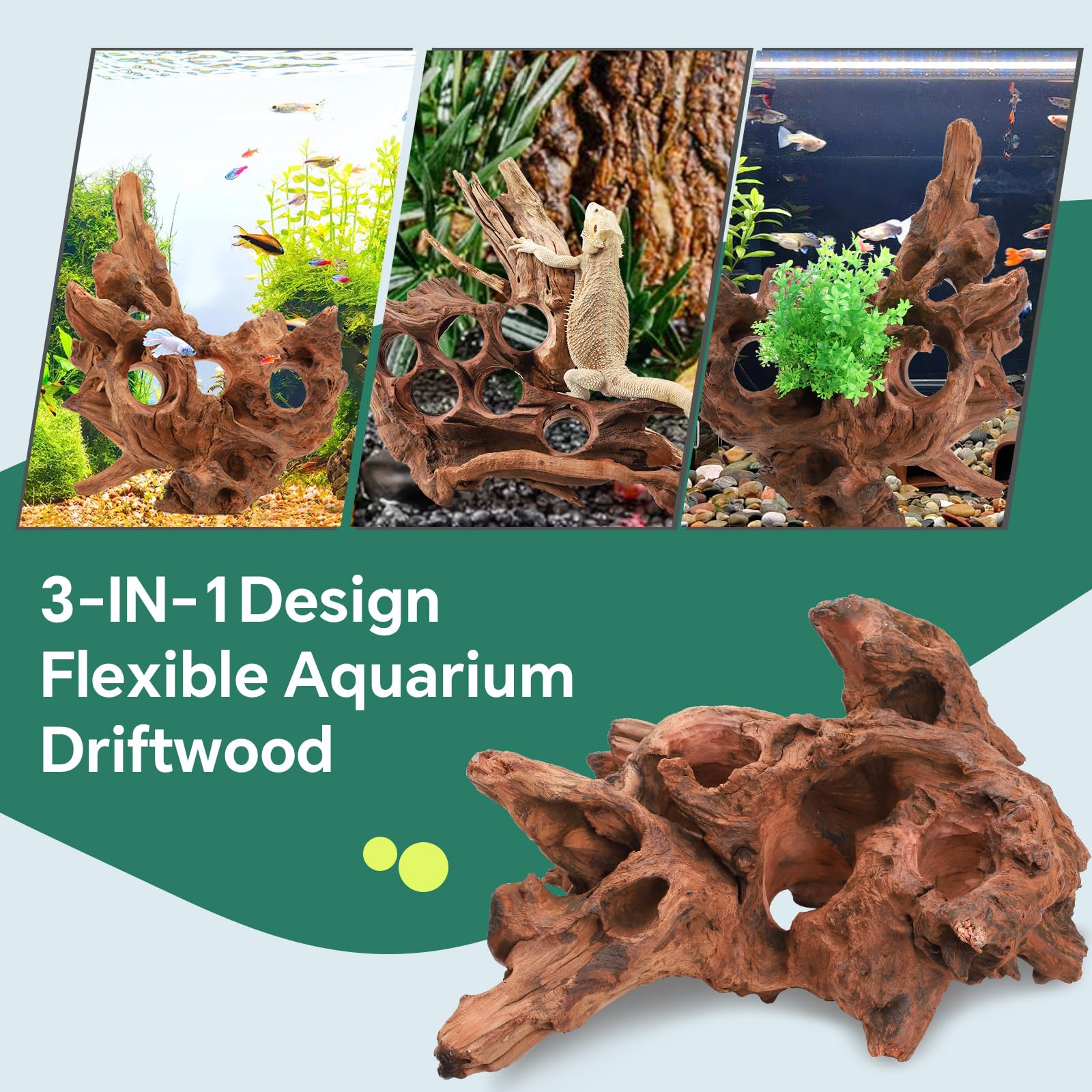 Hygger CO2 Driftwood libère des tannins en douceur pour une eau naturelle.