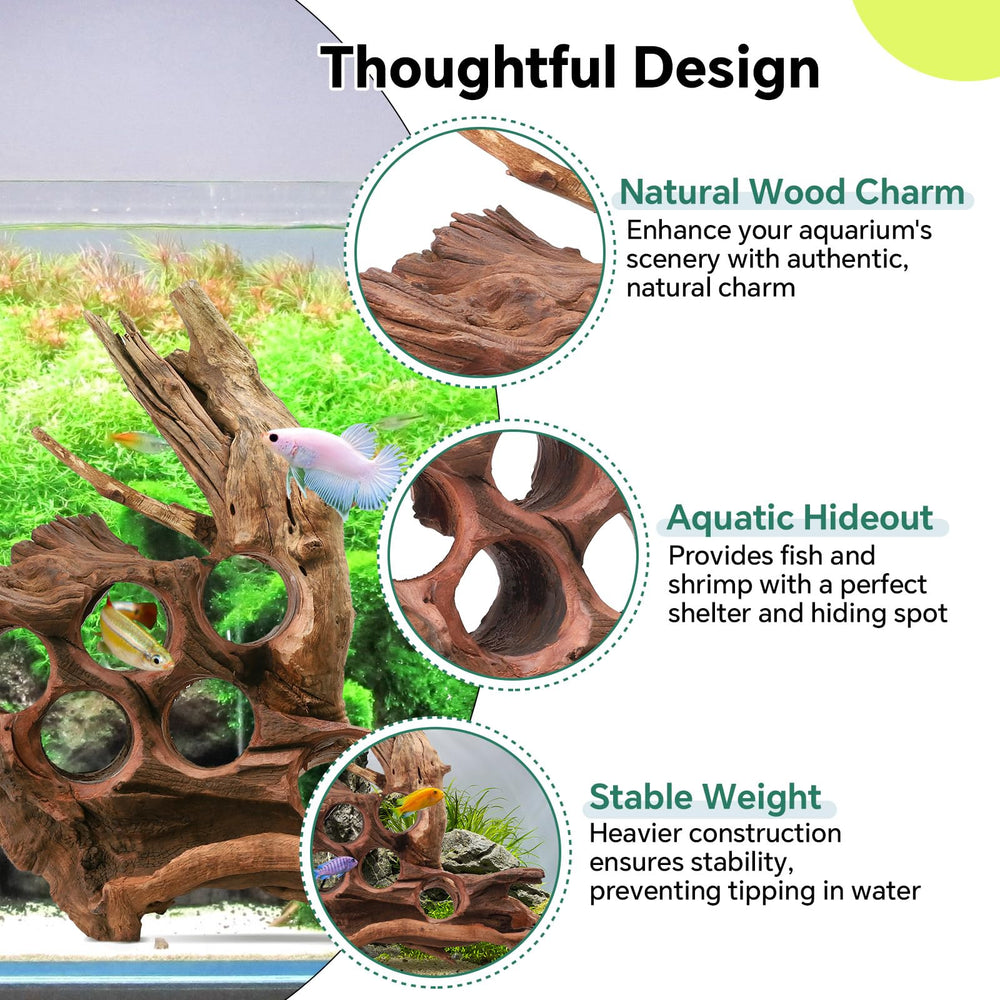 Hygger CO2 Driftwood décor durable pour reptiles et poissons, espace naturel.