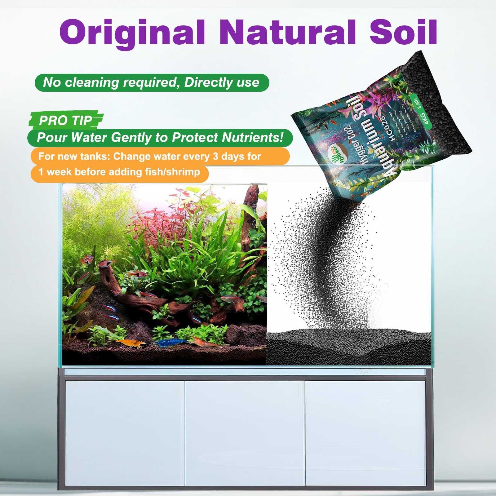 Texture fine du terreau Hygger CO2 pour substrat stable.