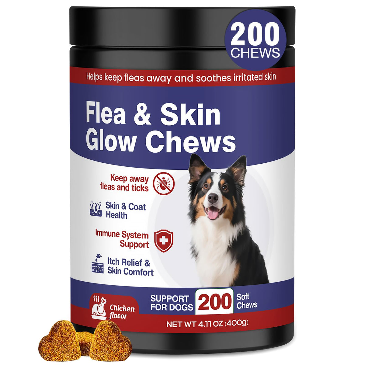 Hyjykd bouteille friandises poulet pour chiens, prévention naturelle des puces.