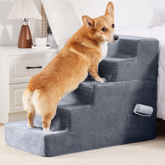 HYLEORY Escaliers pour chien-lit 5 étages, vue latérale, stabilité renforcée pour petits chiens et chats.