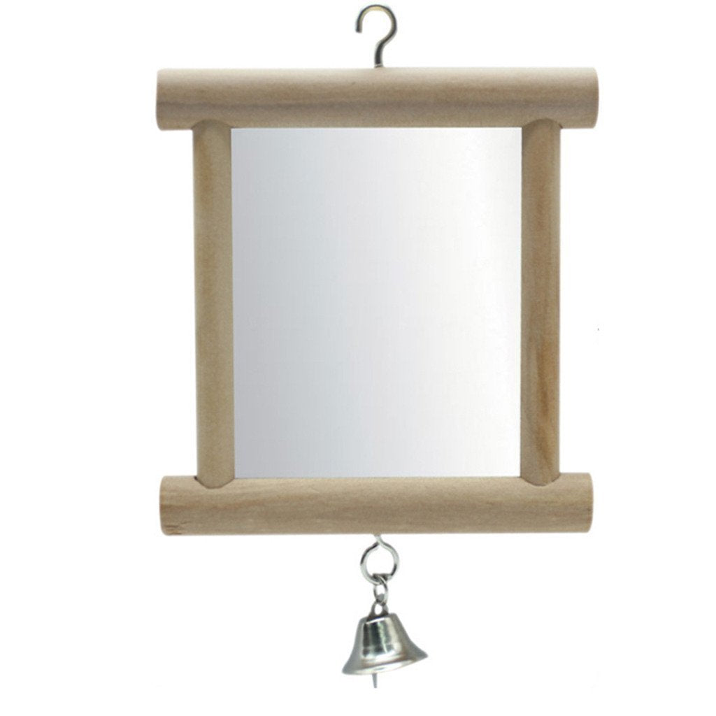 Miroir interactif Hypeety pour oiseau avec cloche, stimule curiosité et amusement.