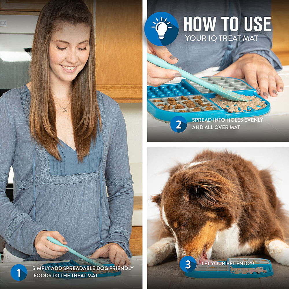 Hyper Pet IQ Treat Lick Mat design quadrants, aide au contrôle des portions et garde l'animal engagé.
