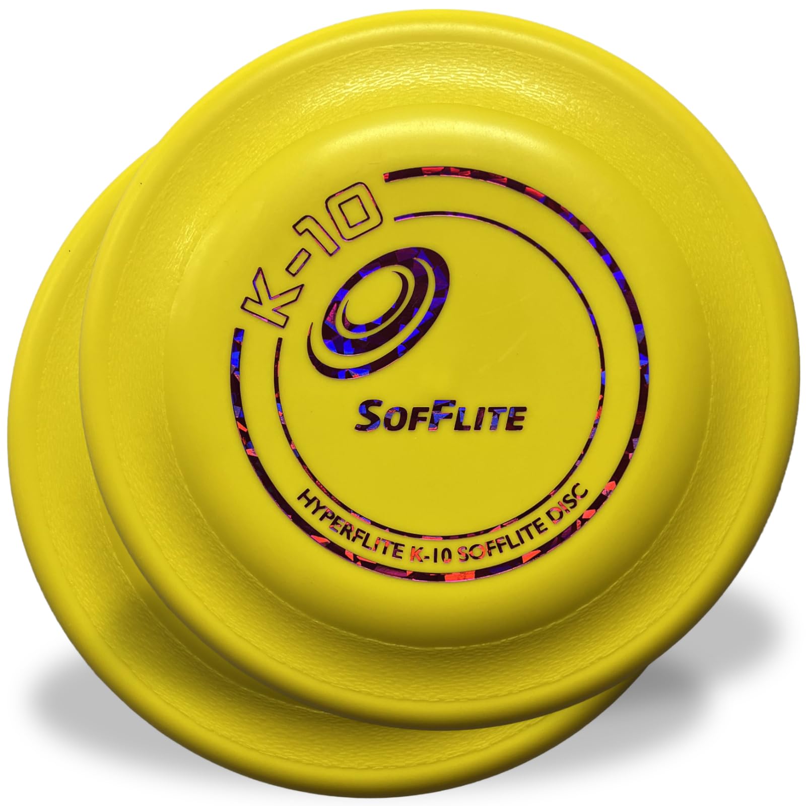 Disque Hyperflite K-10 SofFlite jaune en duo, prêt pour l’entraînement.
