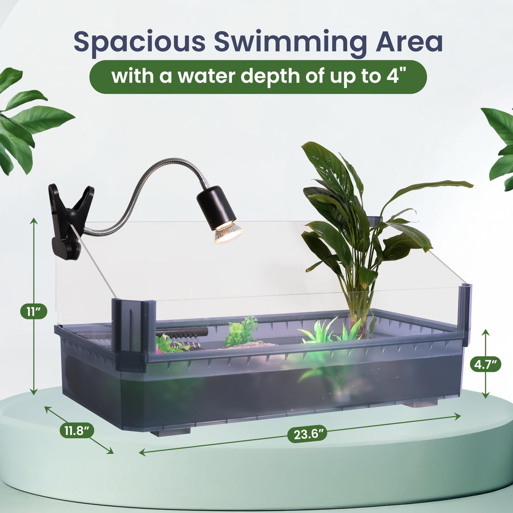 HYPESIDE vue-360-acrylique: observation claire et immersive du habitat tortue.