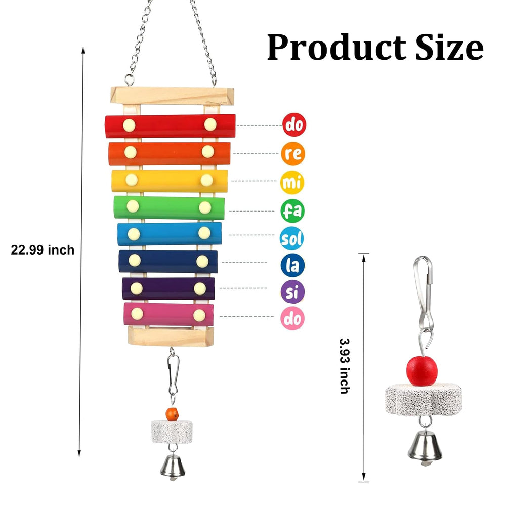 Dimensions et matériel: bois et 8 clés métalliques du xylophone pour perroquet.