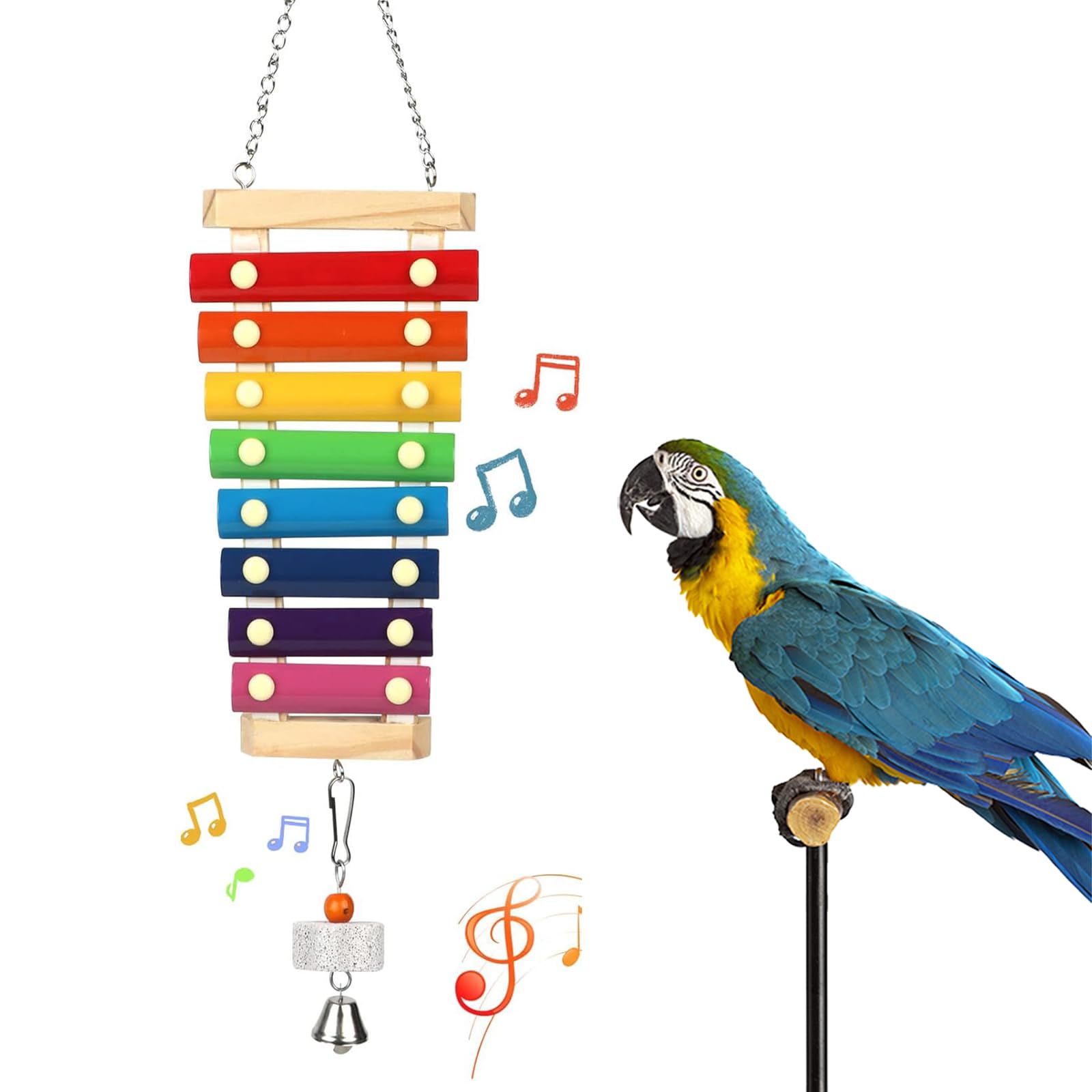 HZAKXIN xylophone suspendu pour perroquet en bois naturel, stimulation musicale en cage.