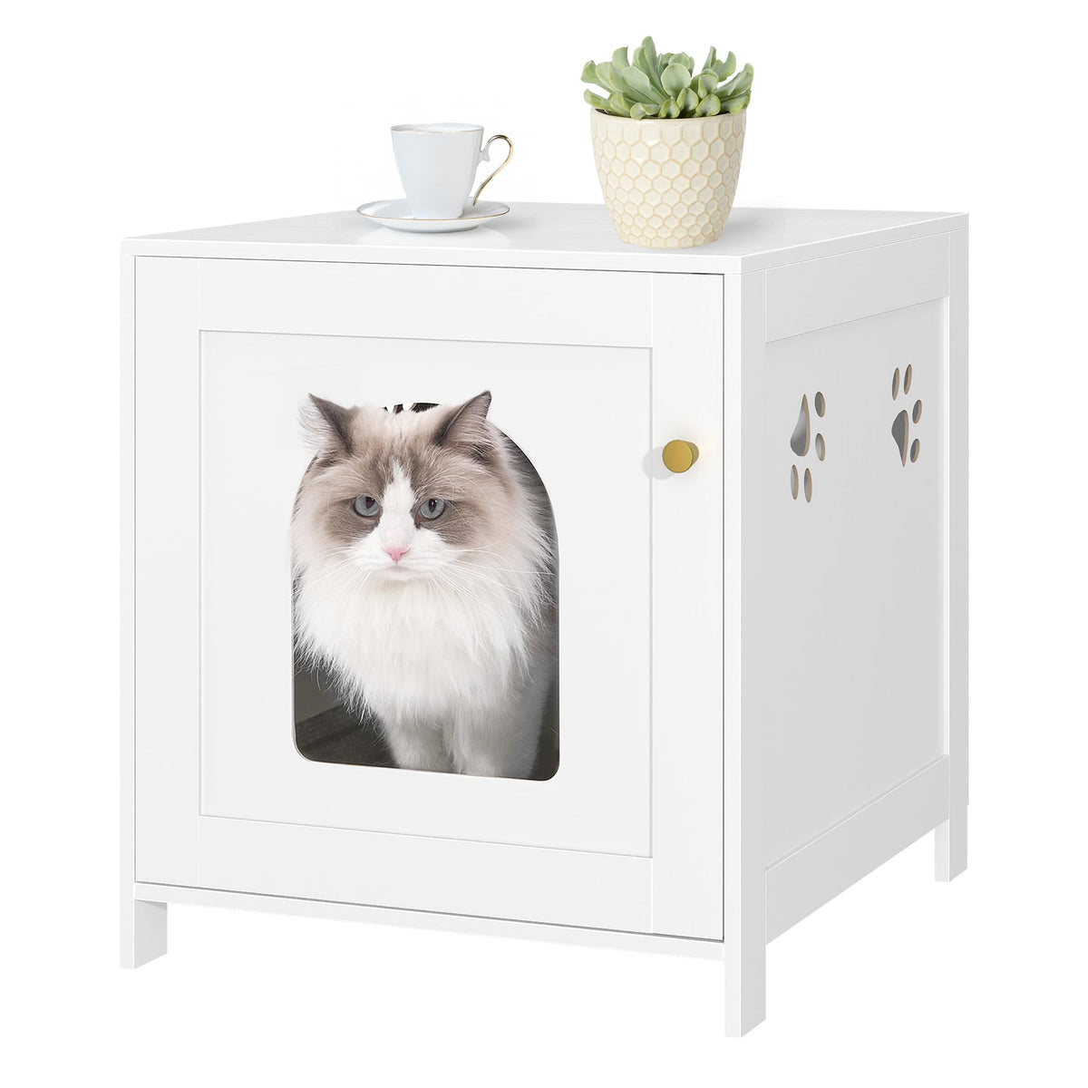 Hzuaneri boîte litière chat enclos bois blanc, intimité et propreté améliorées.
