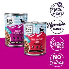 I AND LOVE AND YOU boeuf et venaison – nourriture humide pour chien, hydratation pratique.