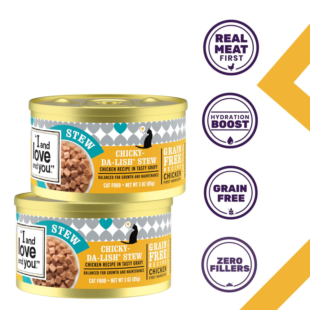 I and love and you Chicky-Da-Lish Stew : sans céréales pour chats sensibles.