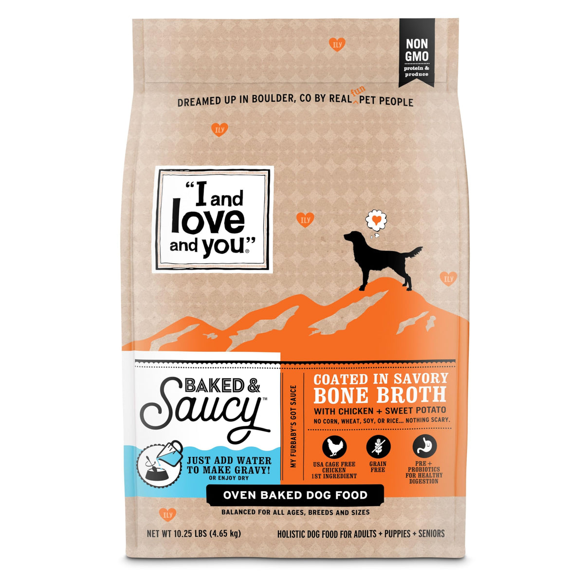 I AND LOVE AND YOU croquettes poulet et patate douce, repas équilibré pour chien actif.