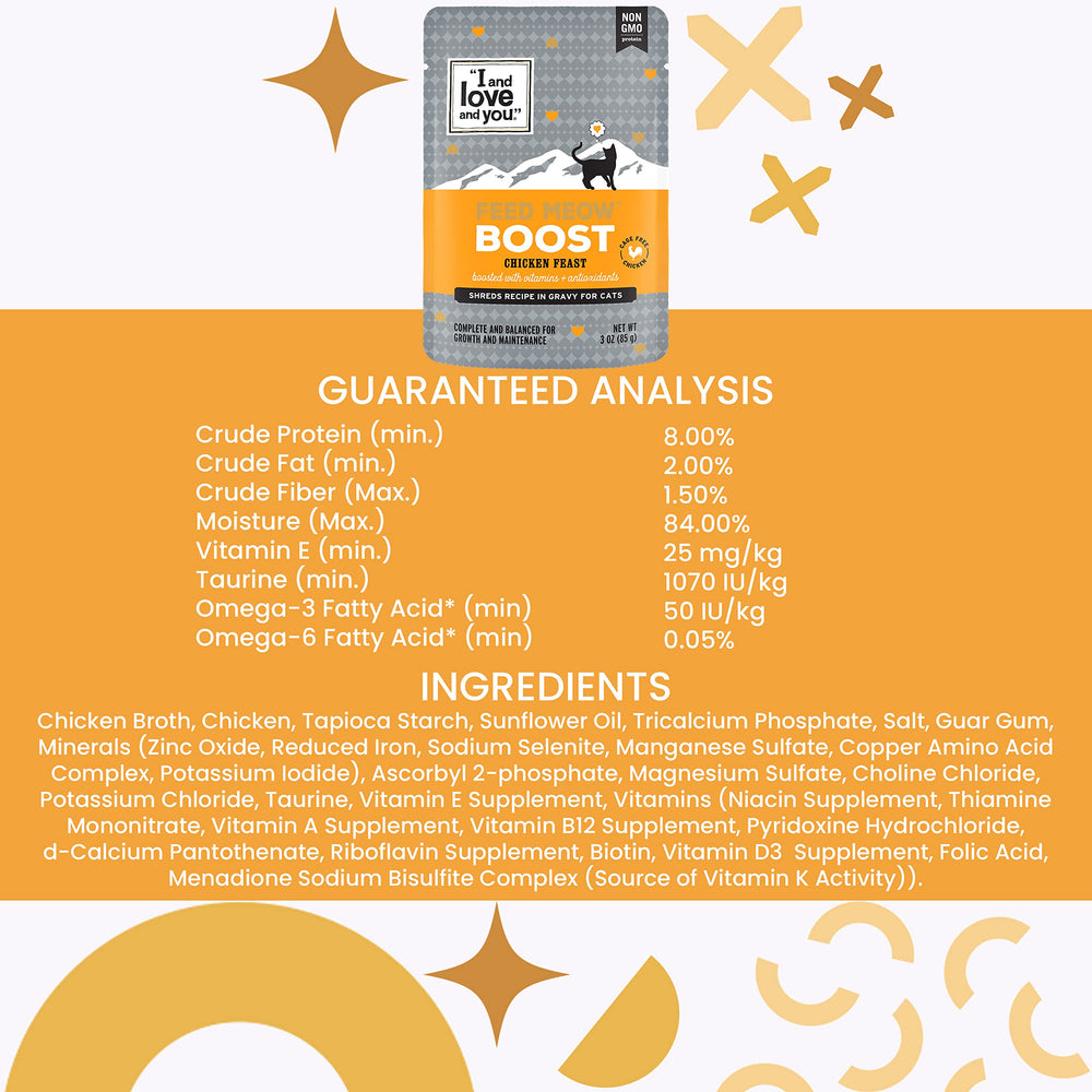 Poulet élevé sans cage dans Feed Meow Boost, option riche en protéines.