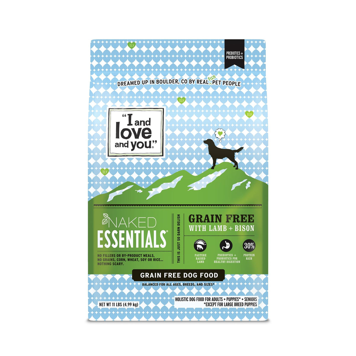 I and Love and You Naked Essentials croquettes agneau et bison, sac 5 kg, protéines élevées.