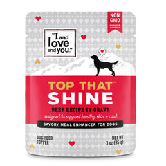 I AND LOVE AND YOU Top That Shine — sachet boeuf en sauce, repas appétent.