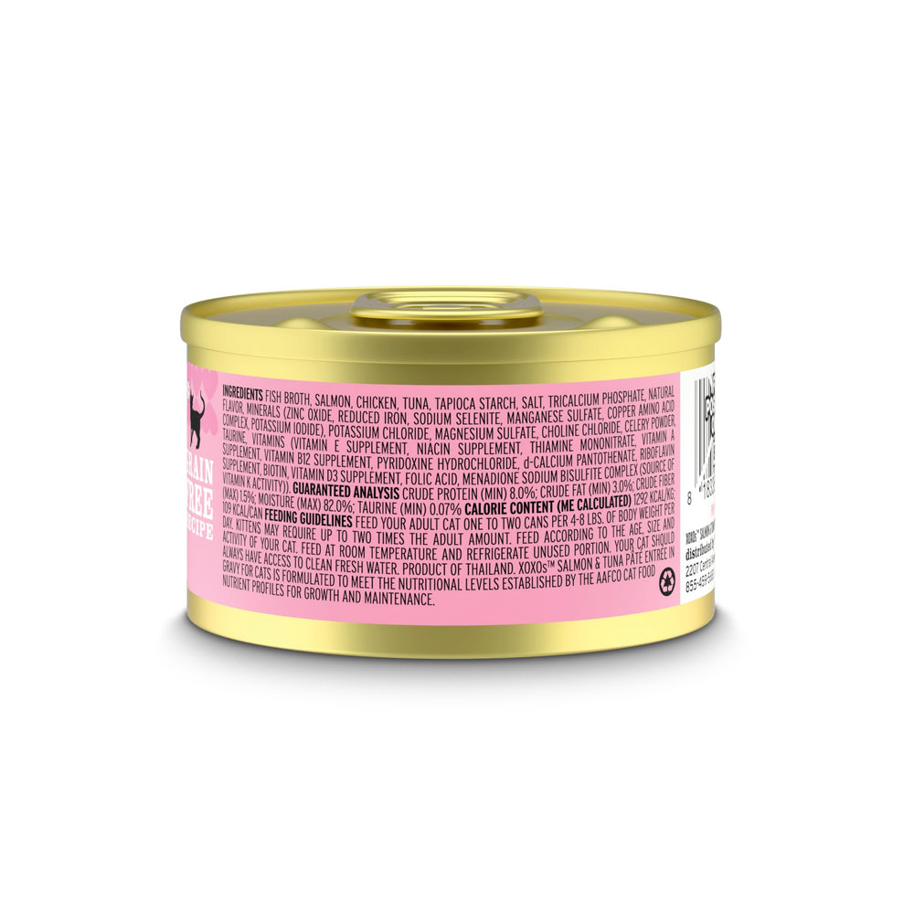 Boîte XOXOs pâté saumon-thon, repas savoureux et hydratant.