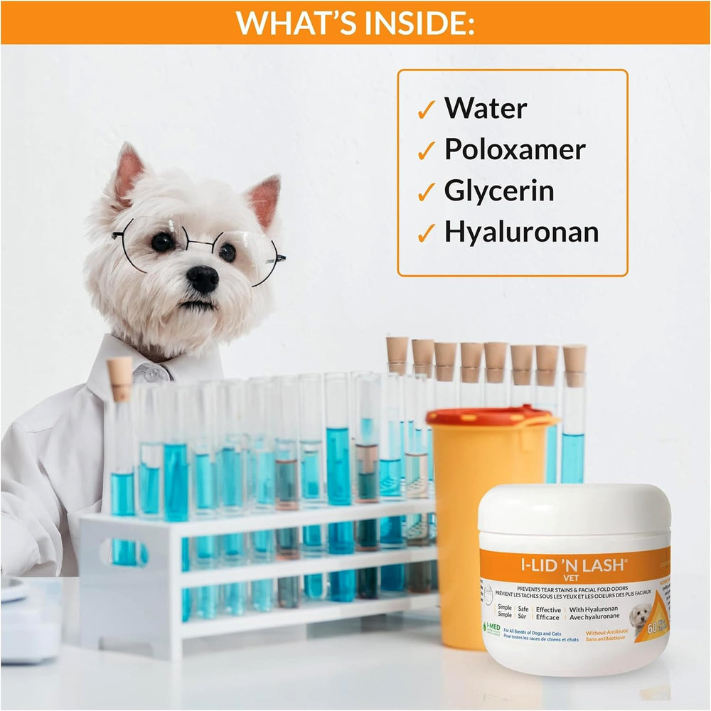 I-LID N LASH Vet lingettes yeux chien, prévention des taches et larmes