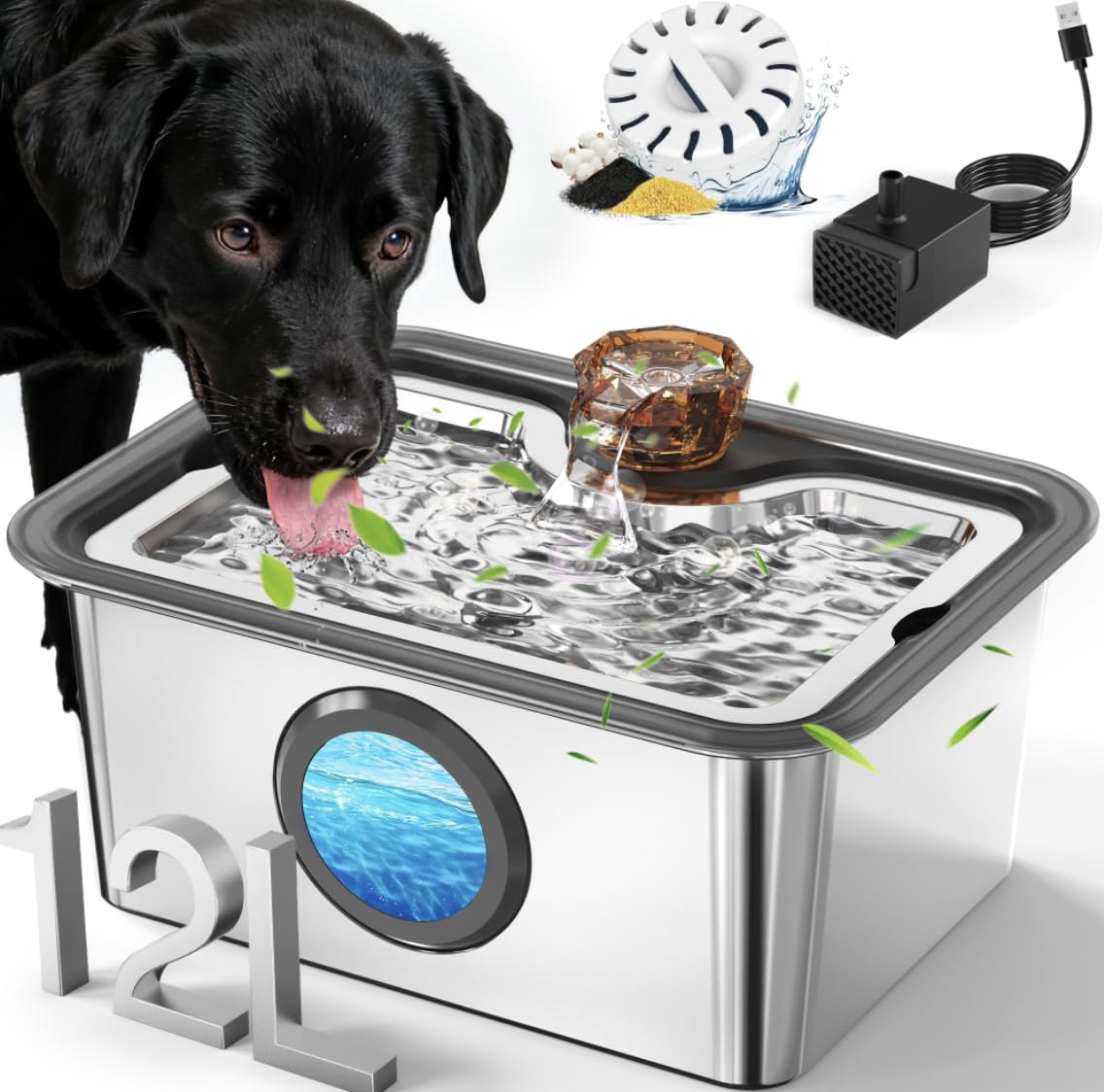 Fontaine IAD en acier inoxydable 3 gal pour chiens, hydratation continue.