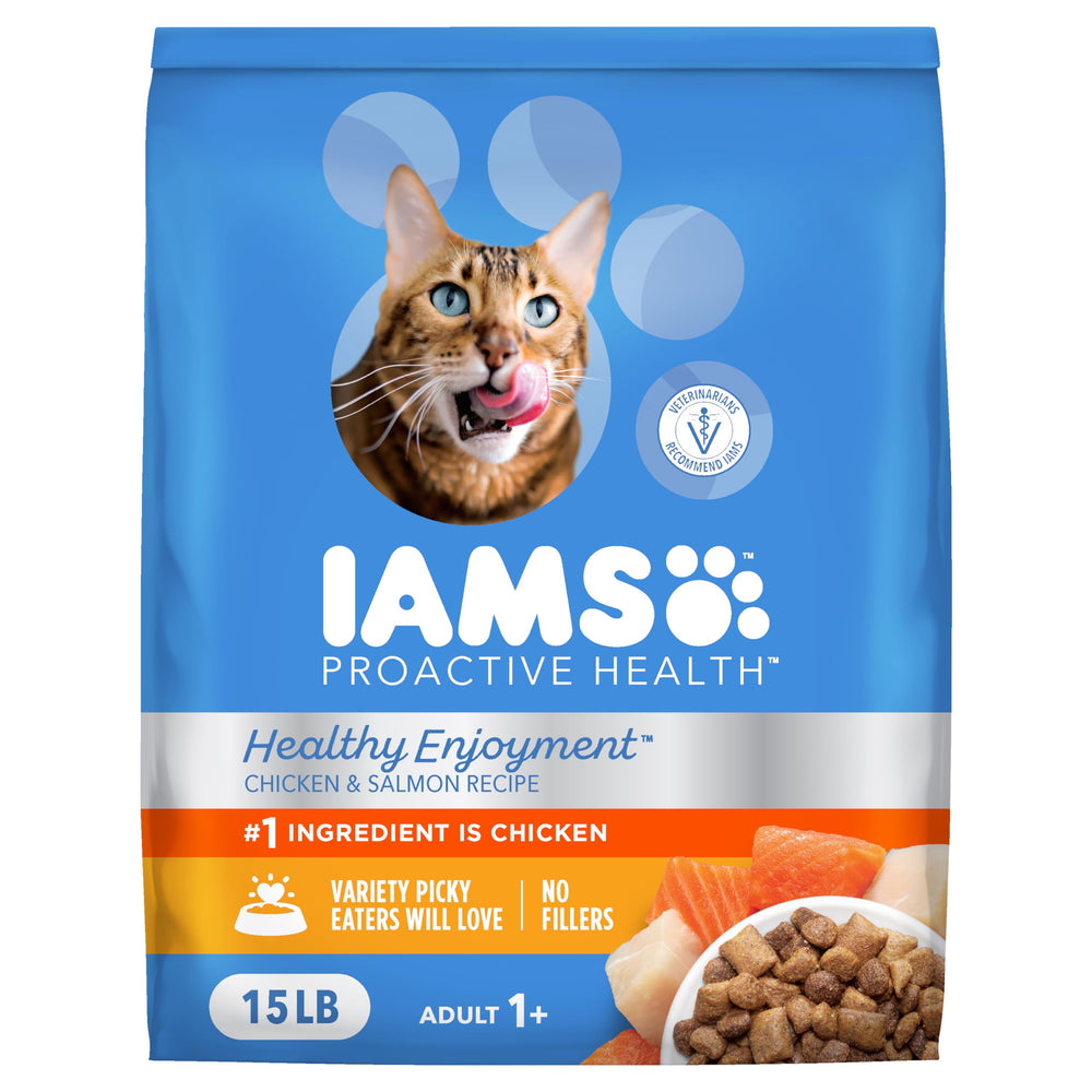 IAMS Healthy Enjoyment croquettes poulet et saumon pour chats adultes