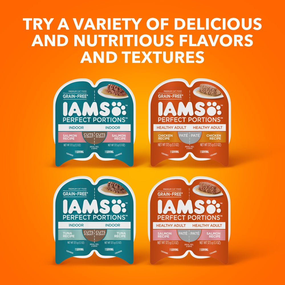 IAMS Perfect Portions fibres prébiotiques chat intérieur — aide potentielle à la digestion.