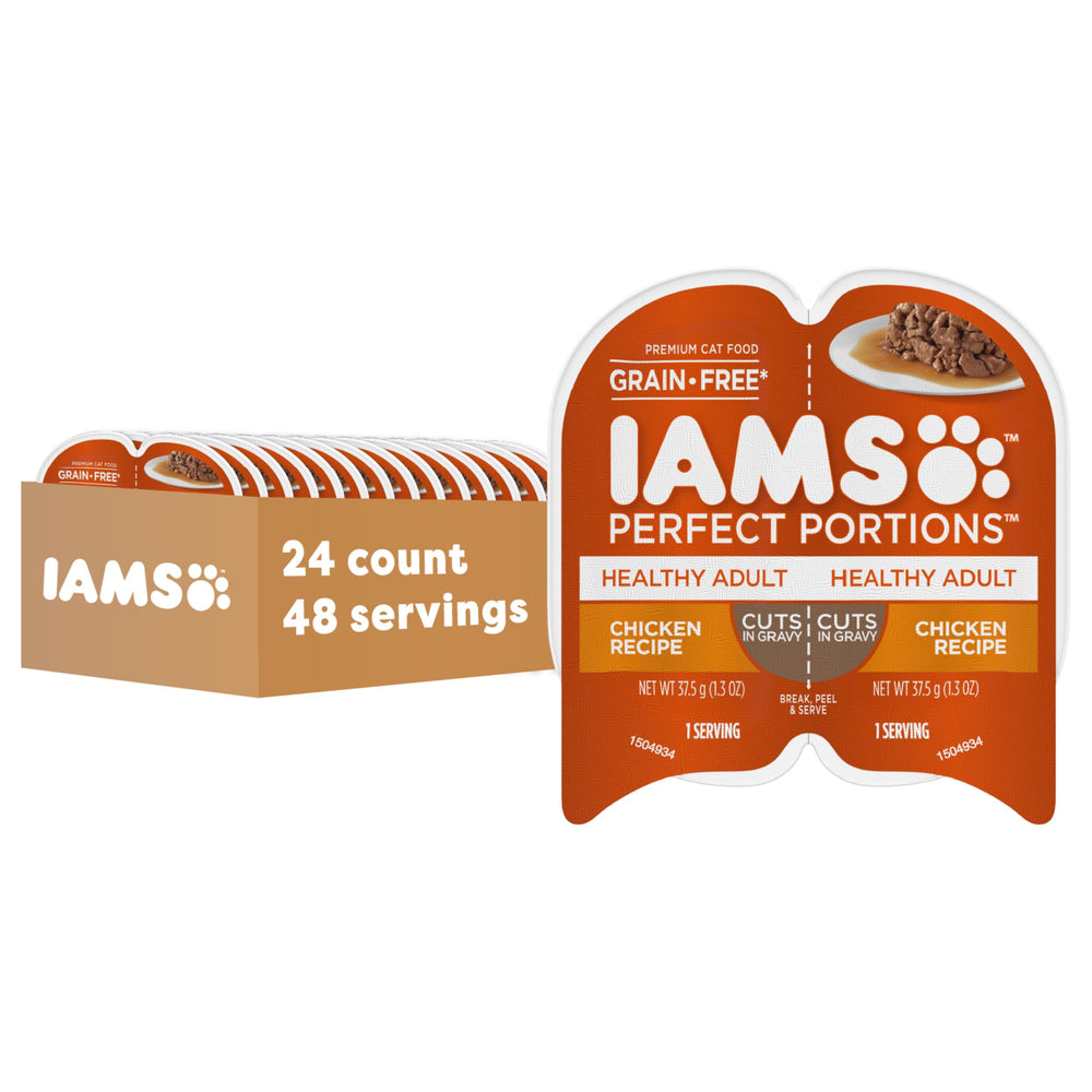 IAMS Perfect Portions, tranches poulet-sauce: portions pratiques et savoureuses pour le chat.