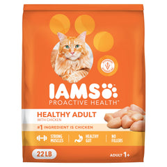 IAMS Proactive Health chat sec poulet, croquettes riches en protéines pour chats adultes.