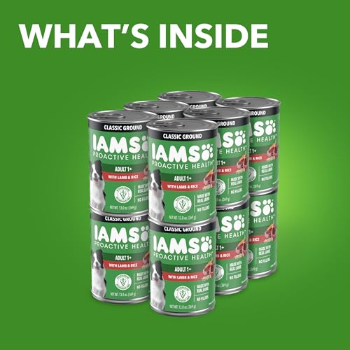 Boîte IAMS Proactive Health ouverte montrant agneau et riz en sauce.