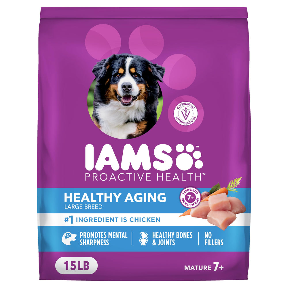 IAMS Proactive Health croquettes poulet pour grand chien mature, texture croquante et appétissante.