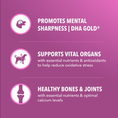 IAMS Proactive Health Healthy Aging antioxydants: vitamine E et bêta-carotène.