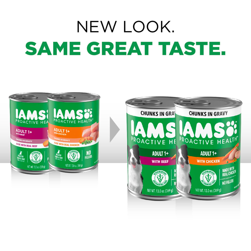 IAMS Proactive Health, poulet en sauce, saveur réelle pour chiens adultes.