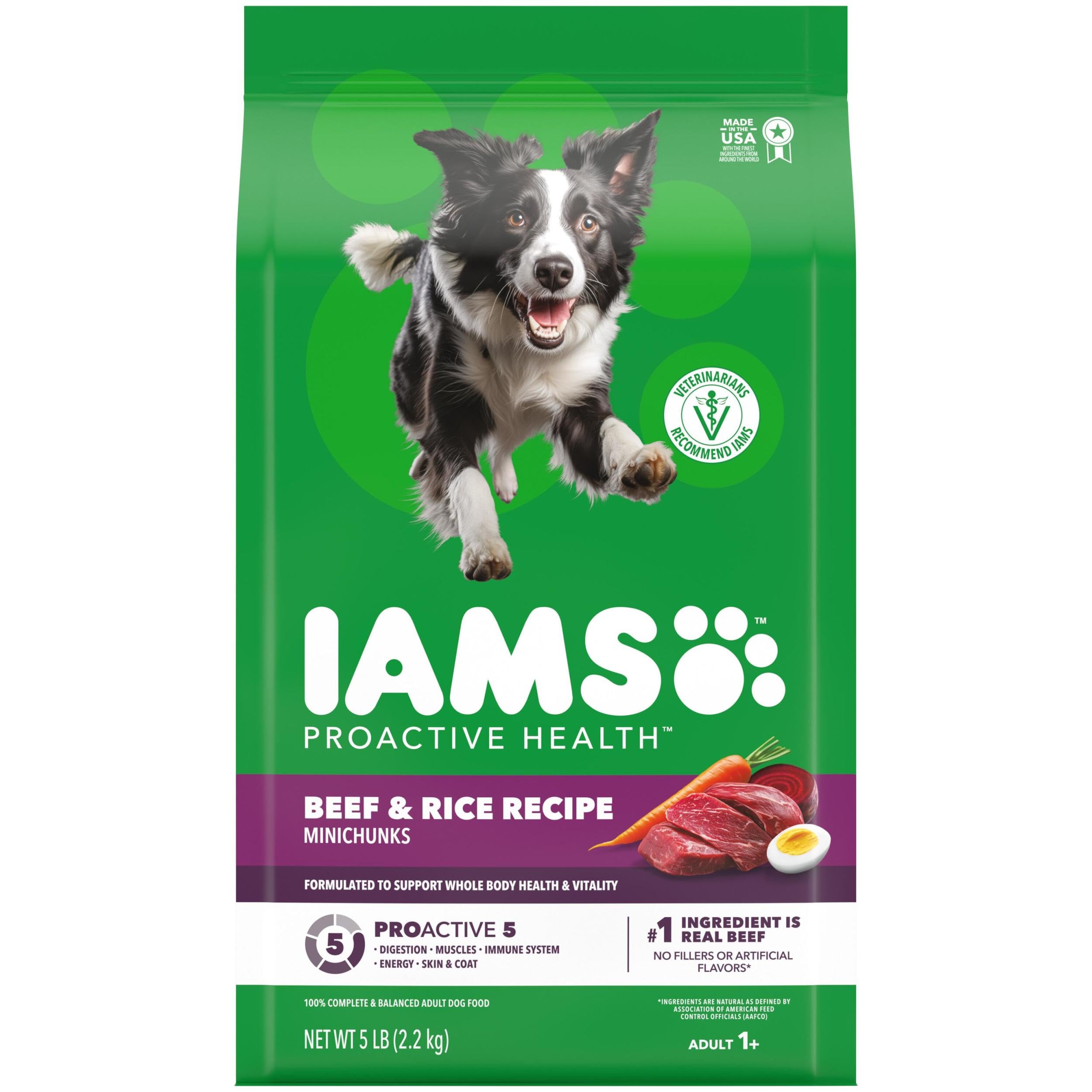 IAMS Proactive Health Minichunks boeuf et riz, sac 5 livres, énergie durable