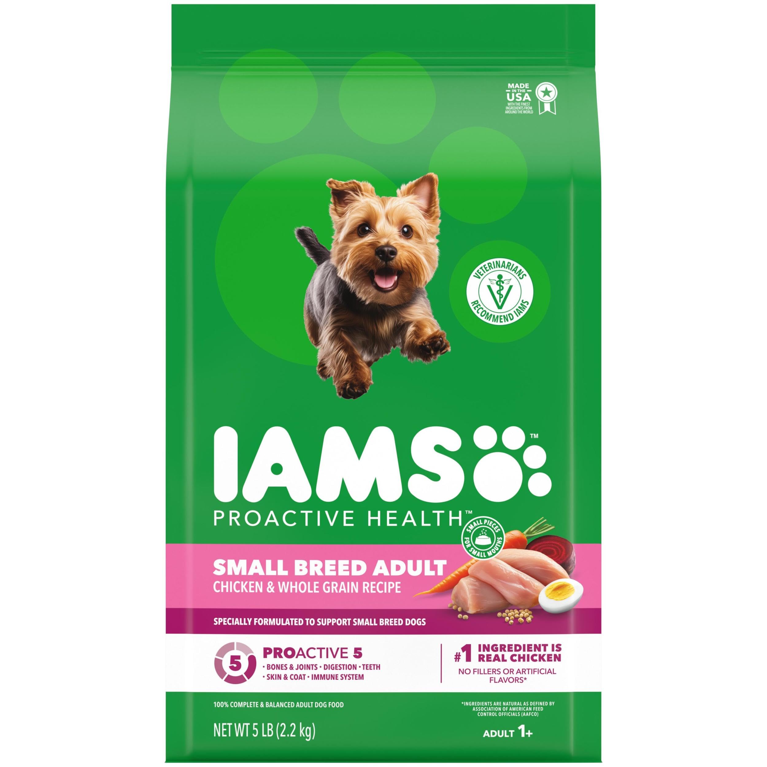 IAMS Proactive Health Petite Race – croquettes au poulet pour digestion saine.