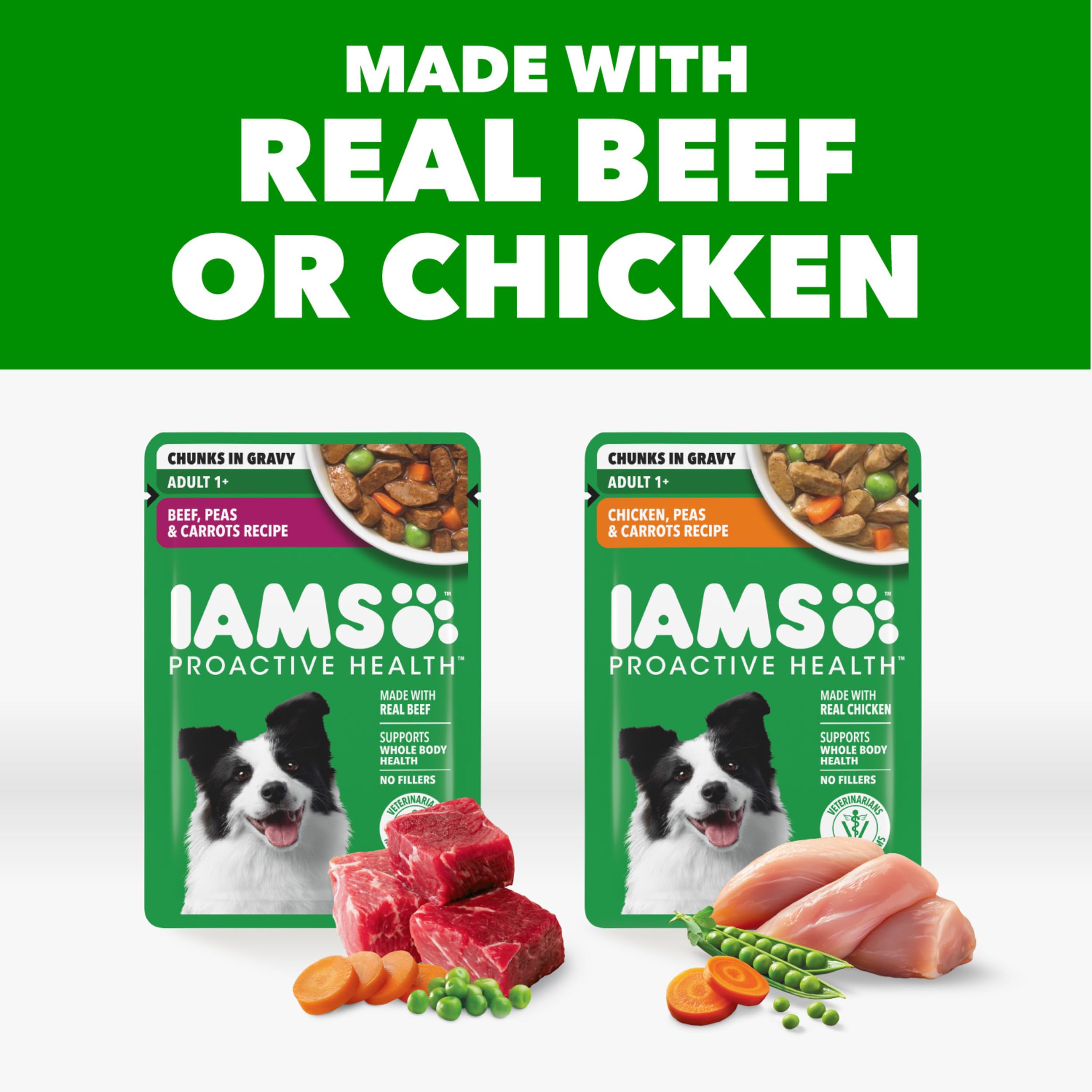 IAMS Proactive Health — sachets variés pour chien adulte poulet, repas pratique.