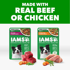 IAMS Proactive Health — sachets variés pour chien adulte poulet, repas pratique.