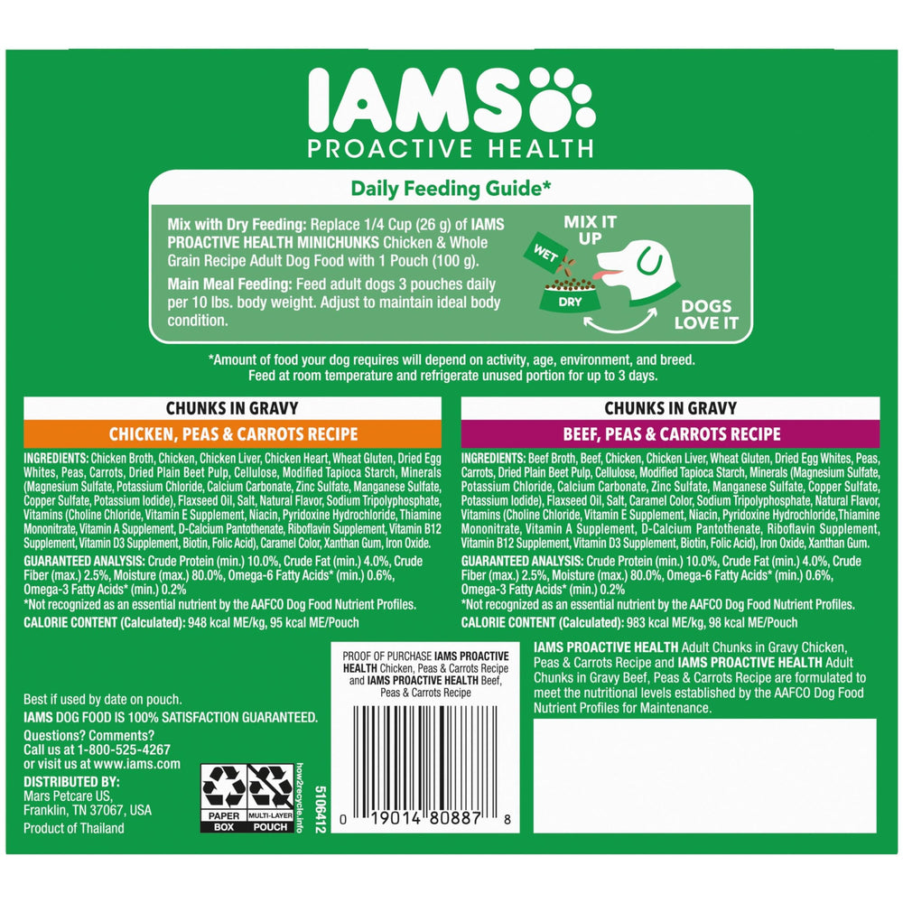 IAMS Proactive Health — variété de goûts poulet et bœuf, polyvalente pour chiens adultes.