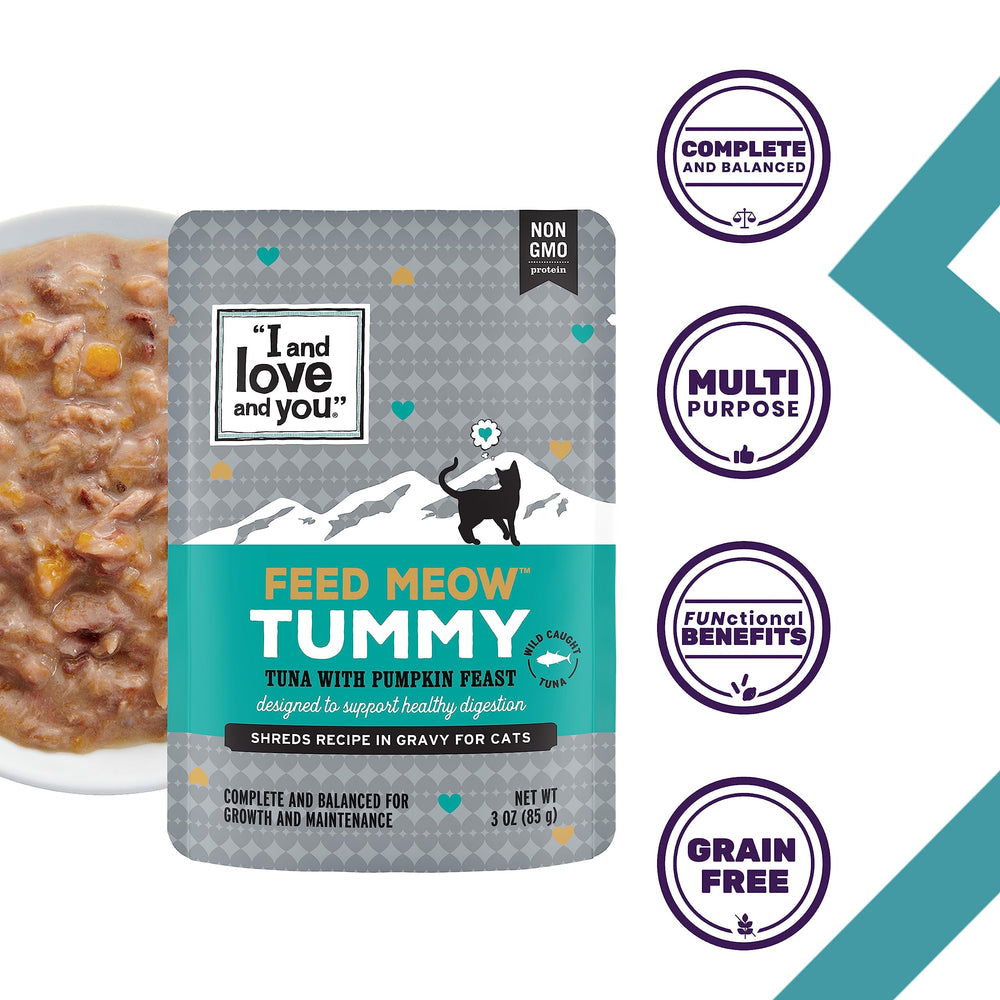 Feed Meow Tummy thon effiloché – texture tendre et apport protéines pour chats actifs.