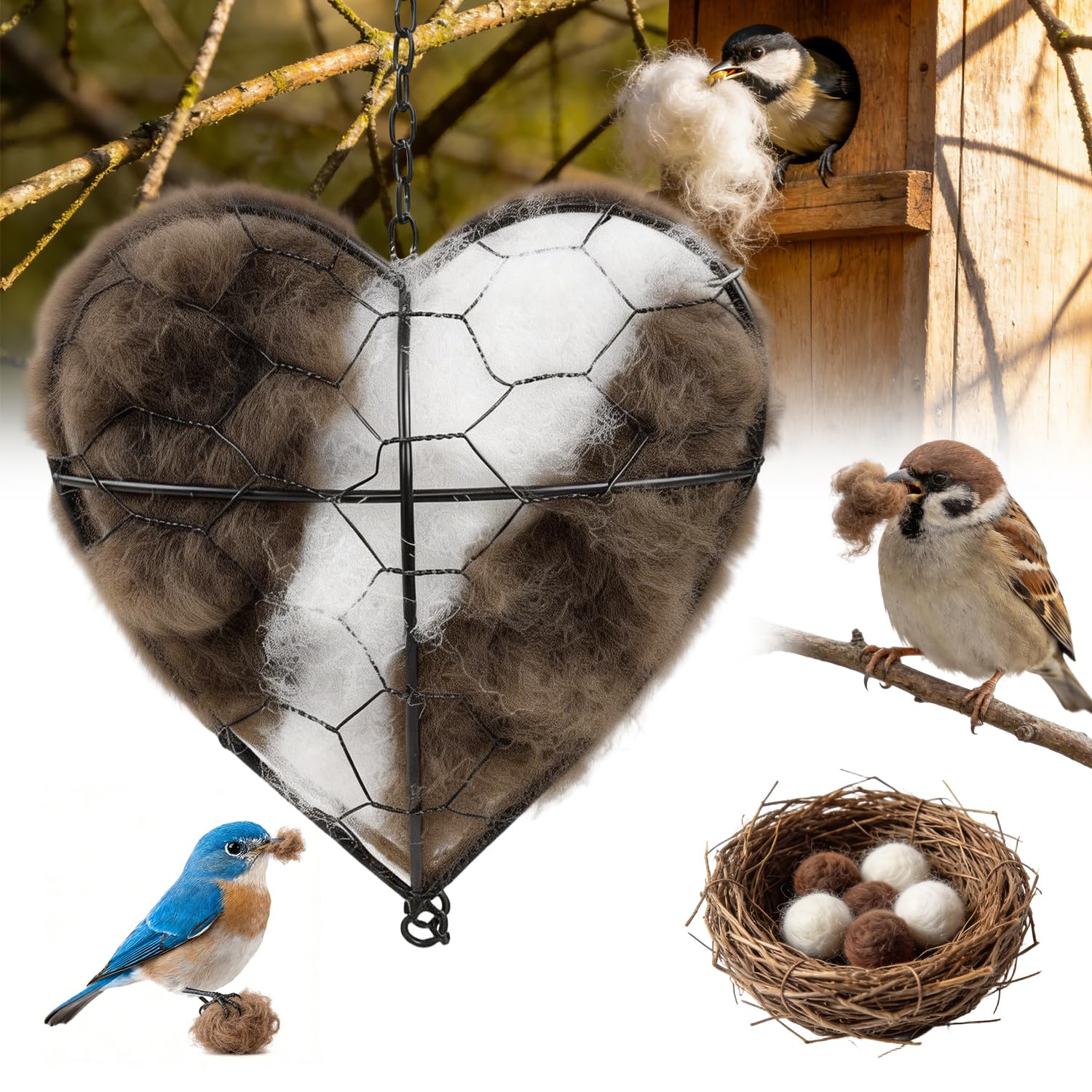 Iaolose cœur-nid-alpaga : refuge chaleureux pour petits oiseaux.