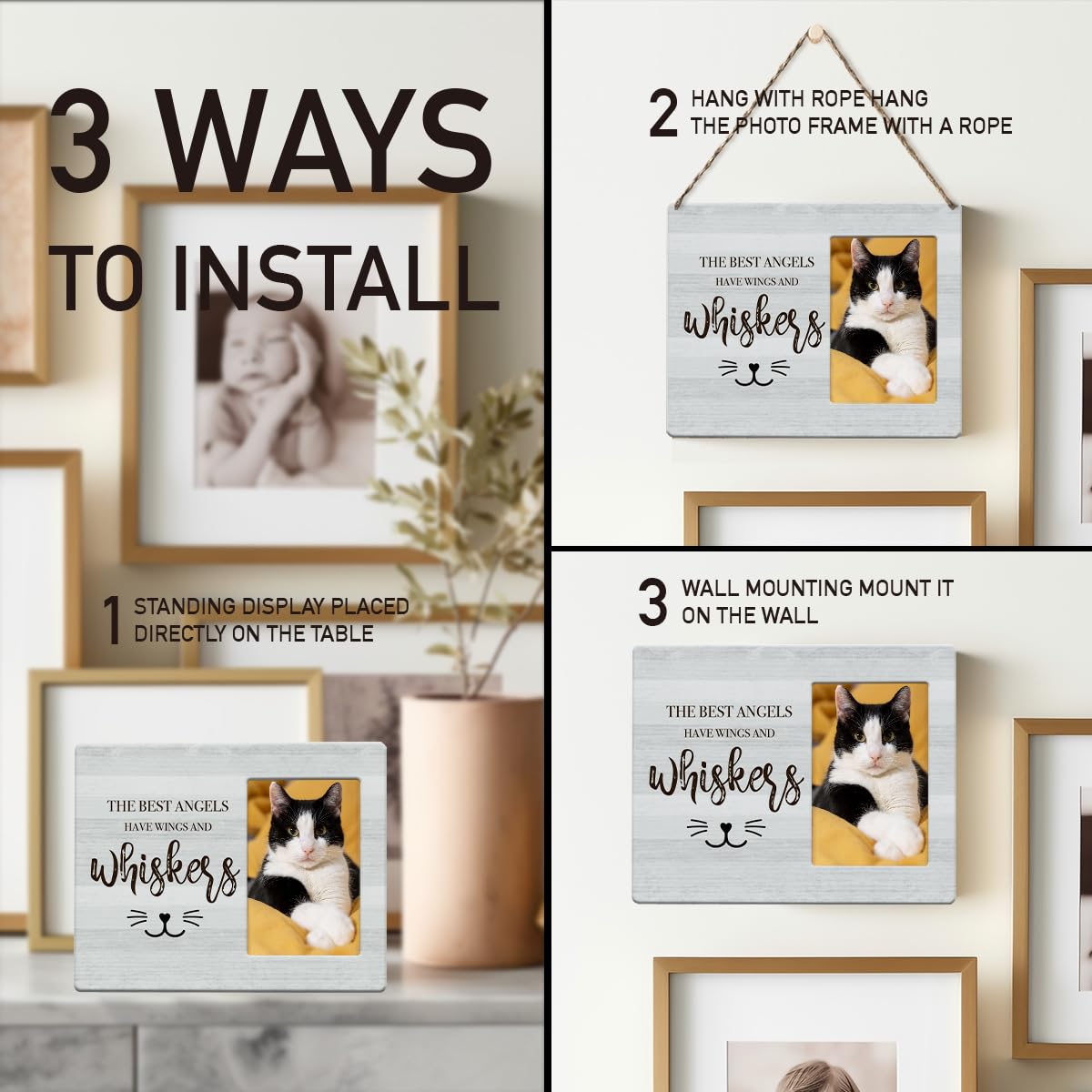 Cadre photo IAXIC pour chat – présentation décorative murale et souvenir.