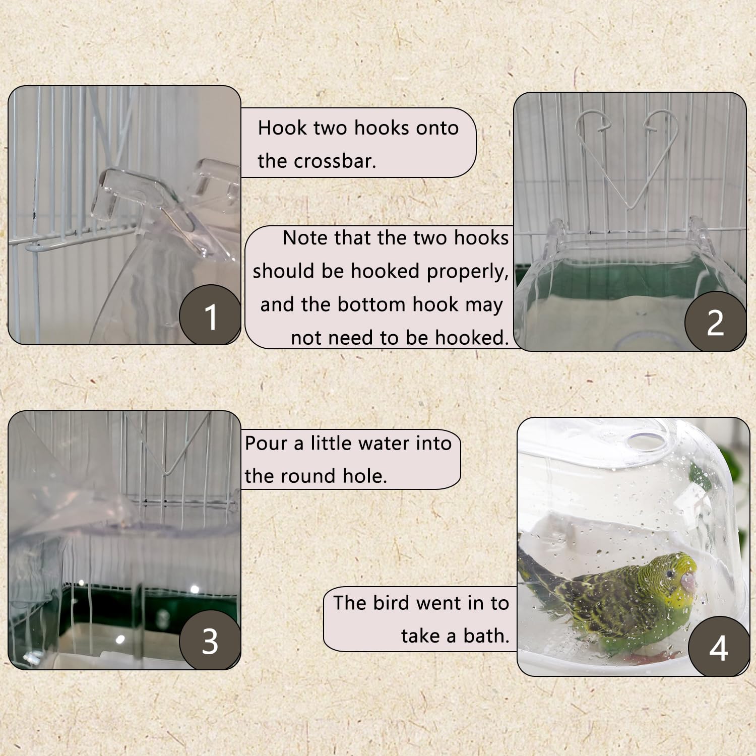 IBWell-bain-petits-oiseaux-usage: pratique pour le bain régulier.