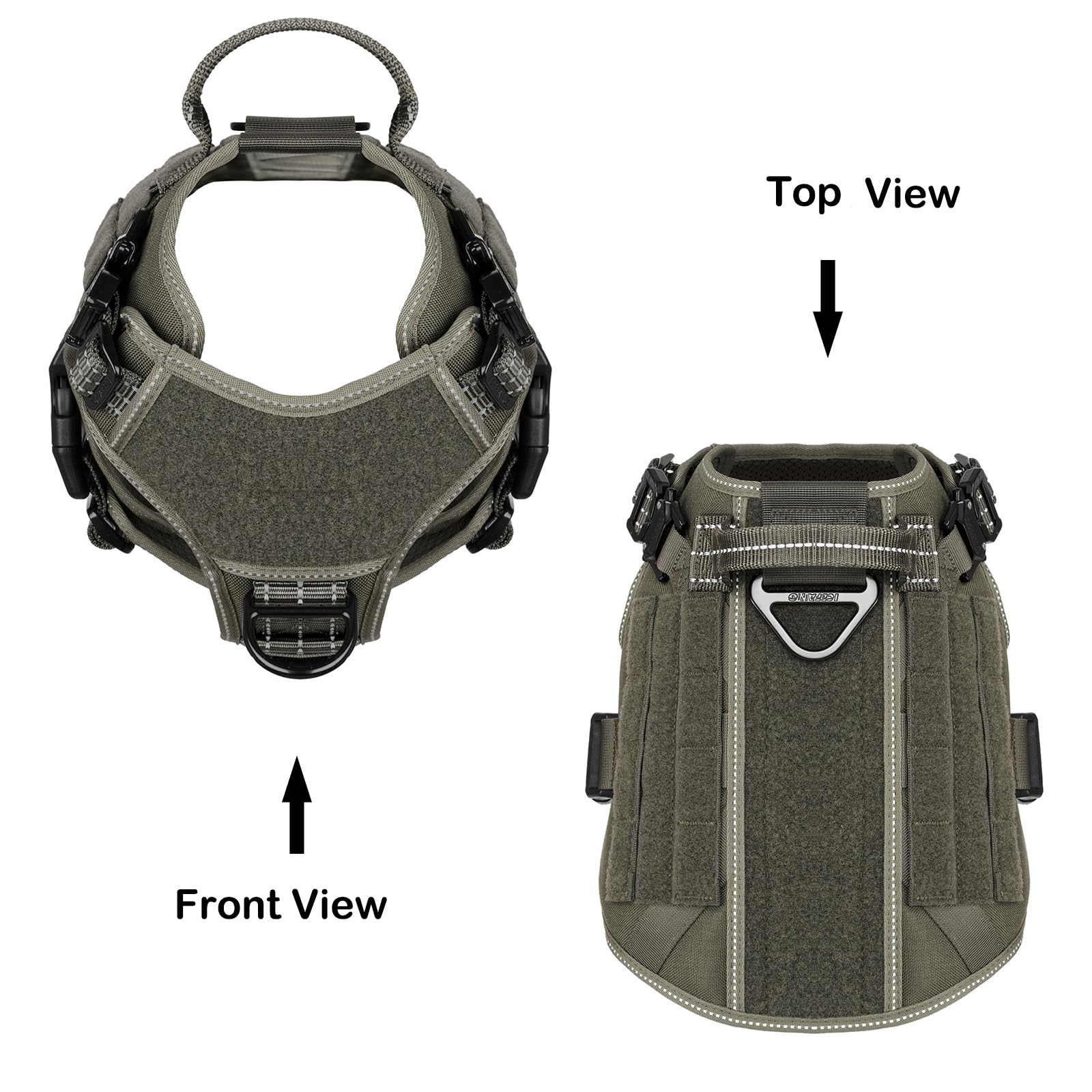 ICEFANG harnais tactique chien, vue Molle, emporter accessoires lors de l'entraînement.