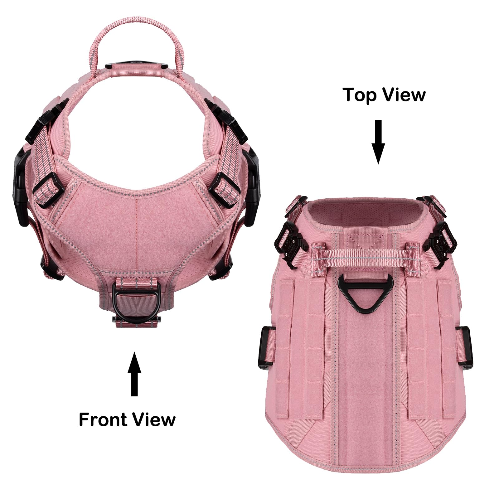 ICEFANG harnais tactique rose, vue arrière, panneaux MOLLE et patchs possibles.
