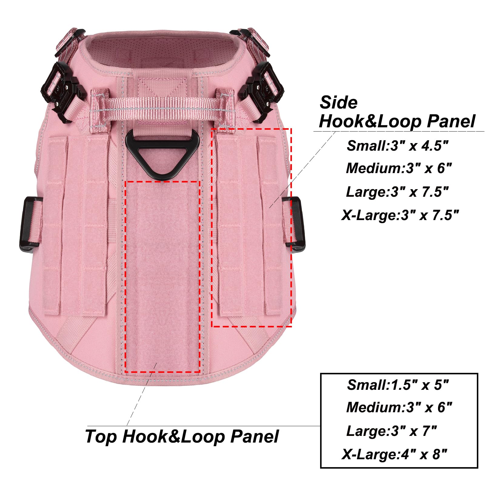 ICEFANG harnais tactique rose, panneaux MOLLE, accessoires compatibles lors des entraînements.
