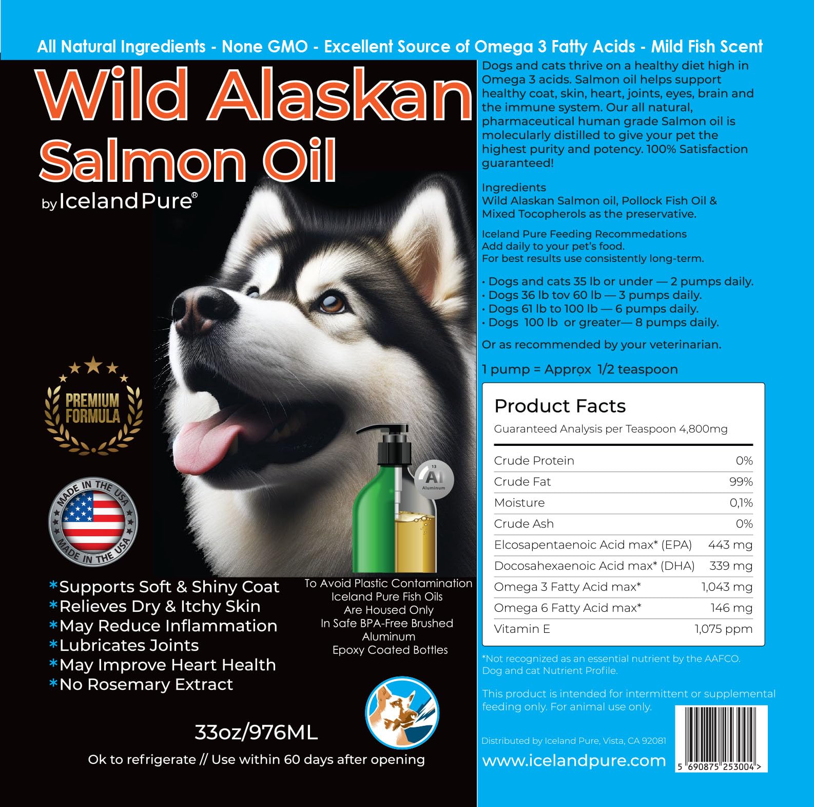 Iceland Pure huile saumon sauvage-alaska, usage quotidien: complément naturel.