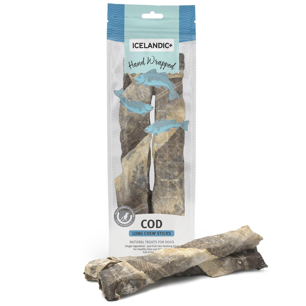 Icelandic+ Bâton dentaire en peau de cod, 10 pouces, mâche robuste.